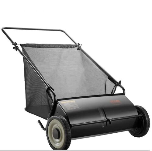 VEVOR Push Lawn Sweeper, 26-inch Leaf & Grass Collector, 7 cu. ft. Mesh Collection Hopper Bag, 4 Spinning Brushes