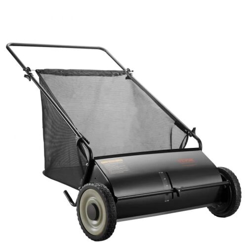 VEVOR Push Lawn Sweeper, 26-inch Leaf & Grass Collector, 7 cu. ft. Mesh Collection Hopper Bag, 4 Spinning Brushes