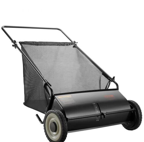 VEVOR Push Lawn Sweeper, 26-inch Leaf & Grass Collector, 7 cu. ft. Mesh Collection Hopper Bag, 4 Spinning Brushes