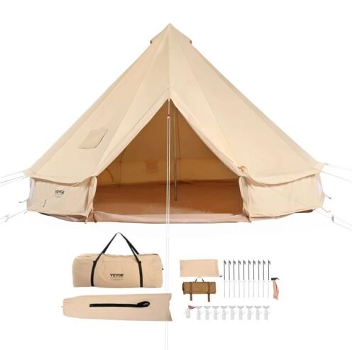 VEVOR 9.8ft 4 Seasons Canvas Bell Tent with Stove Jack, Holds up to 4 People