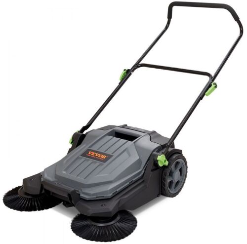 VEVOR Walk-behind Hand Push Floor Sweeper, 25.6" Sweeping Width, 5-Gallon Waste Container, Angle & Height Adjustable Folding Handle