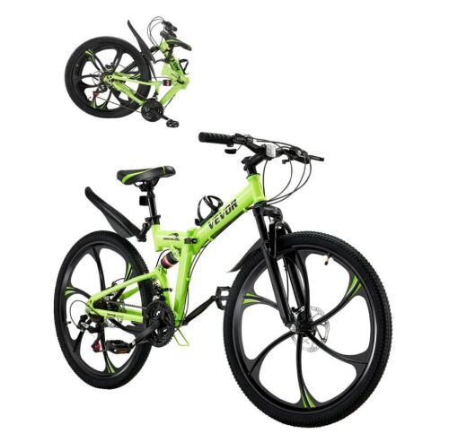 VEVOR 26" Folding Mountain Bike MTB Bicycle 21 Speed Full Suspension Disc Brakes