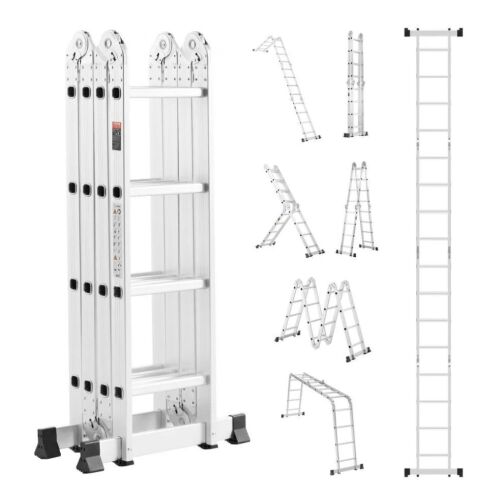 VEVOR 7-in-1 Multi-Purpose Folding Extension Ladder, 15.5ft Reach, 330 lbs Capacity