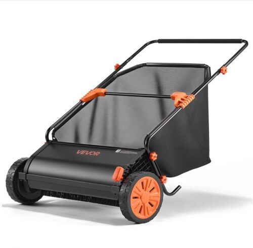 VEVOR Push Lawn Sweeper, 30 in Leaf & Grass Collector with 12 cu. ft. Hopper Bag, Adjustable Brush Height & Spinning Brushes