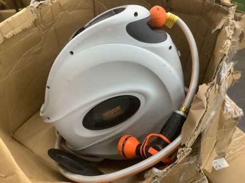VEVOR Retractable Hose Reel, 100 ft x 1/2 inch, 180° Swivel Bracket Wall-Mounted, 9-Pattern Nozzle, Automatic Rewind, Lock at Any Length, and Slow Return System