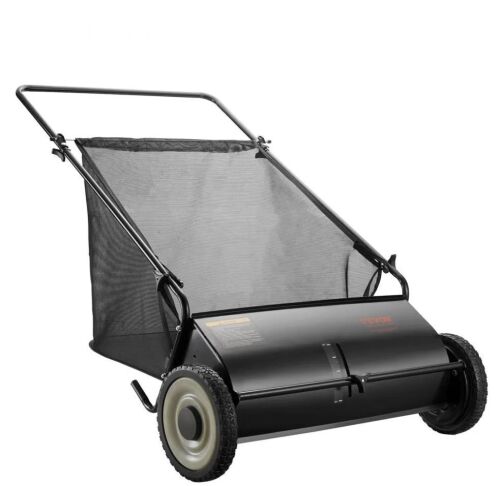 VEVOR Push Lawn Sweeper, 26-inch Leaf & Grass Collector, 7 cu. ft. Mesh Collection Hopper Bag, 4 Spinning Brushes