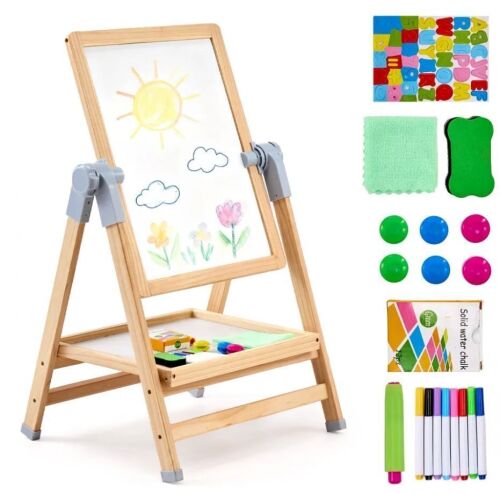 VEVOR 2-in-1 Wooden Double-Sided Kid's Art Easel with Magnetic Whiteboard & Chalkboard