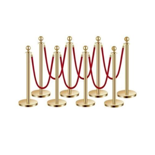 VEVOR 8 Stanchions and 6 Velvet Ropes, Hollow Base with Stainless Steel Post