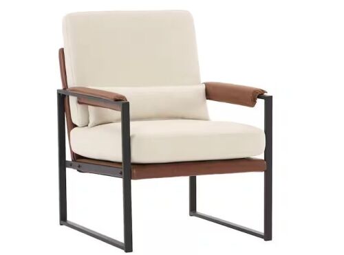 24.8 in. W Beige Linen Arm Chair with Cushions