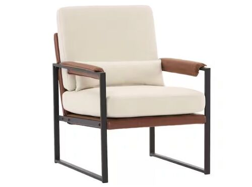 24.8 in. W Beige Linen Arm Chair with Cushions