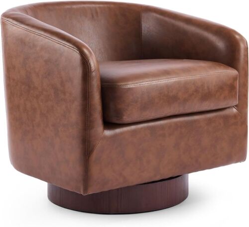 VINGLI 360°Swivel Accent Chair with Engineered Wood Base and Removable Cushion