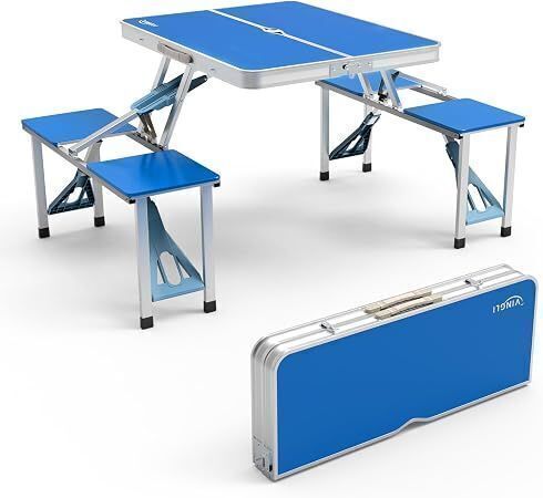 VINGLI 4Ft Portable Folding Picnic Table with 4 Seats and Umbrella Hole, 220lb Capacity