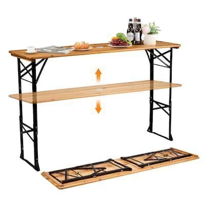 VINGLI 67-in W Wooden Adjustable Folding Picnic Table with Umbrella Hole