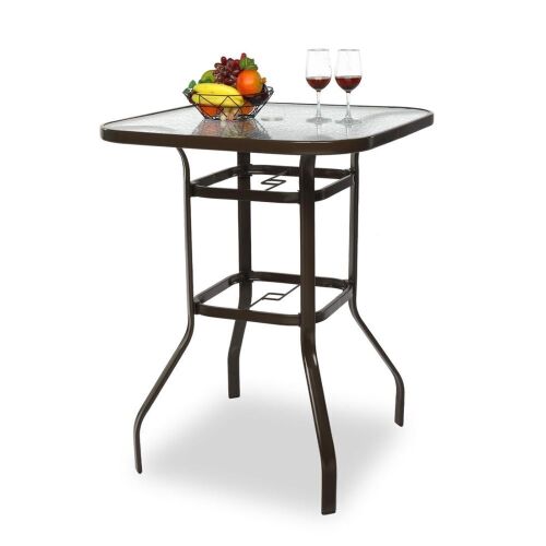 40" Outdoor Bar Table with Umbrella Hole Brown