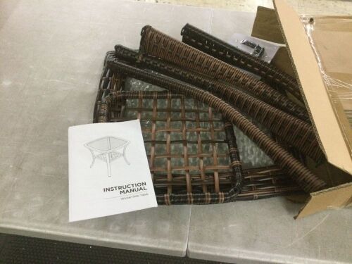 Outdoor Wicker Side Table with Tempered Glass Top Brown - Bent Piece