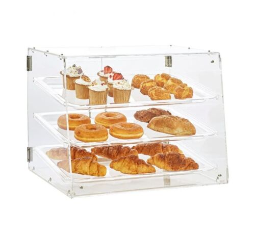 VEVOR 3-Tier Commercial Countertop Acrylic Bakery Display Case, Rear Door Access & Removable Shelves, 20.7"x17"x16.3"