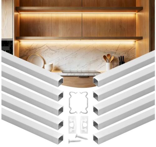 VEVOR 10-Pack 6.6 ft Plus-Size U Shape LED Aluminum Channel, with Milky Cover, End Caps and Mounting Clips
