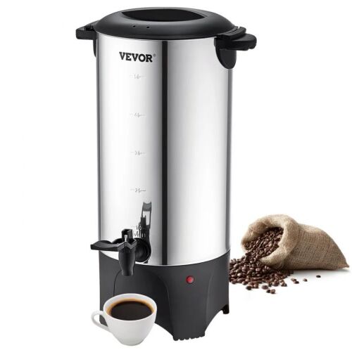 VEVOR Commercial Coffee Urn, 50 Cups Stainless Steel Large Coffee Dispenser, 1000W 110V