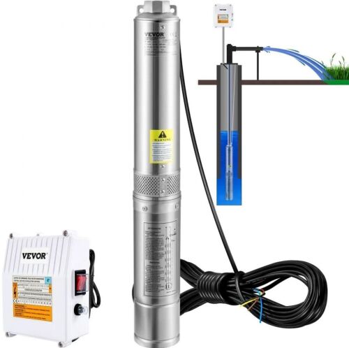 VEVOR 4 inch Deep Well Submersible Pump, 2HP 230V/60Hz, 37GPM 427 ft Head, with 33 ft Cord & External Control Box