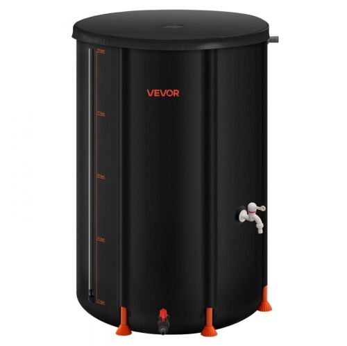 VEVOR 100 Gallon Collapsible Rain Barrel, 1000D PVC, with Spigot & Overflow Kit, Black