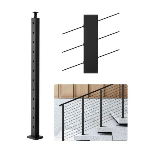 Lot of (2) VEVOR Stainless Steel Cable Railing Post, 42x2x2 Inch, Pre-Drilled 30° Angled Holes, Horizontal and Curved Bracket