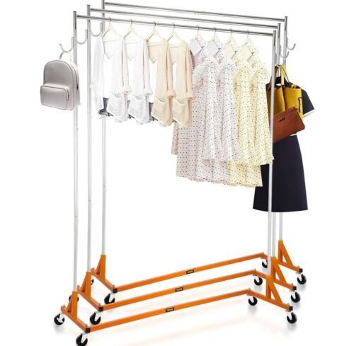 VEVOR Industrial Grade Z Base Garment Rack, Height Adjustable with Lockable Casters, Set of 3