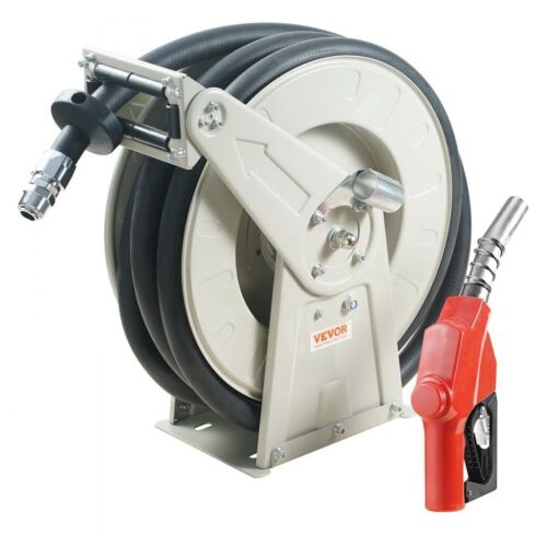 VEVOR 3/4" x 50', Extra Long Retractable Fuel Hose Reel, Heavy-Duty Carbon Steel Construction with Automatic Fuel Nozzle, NBR Rubber Hose, 300PSI