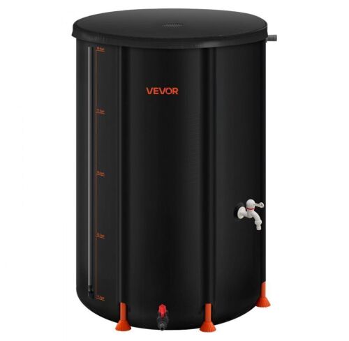 VEVOR 100 Gallon Collapsible Rain Barrel, 1000D PVC, with Spigot & Overflow Kit, Black