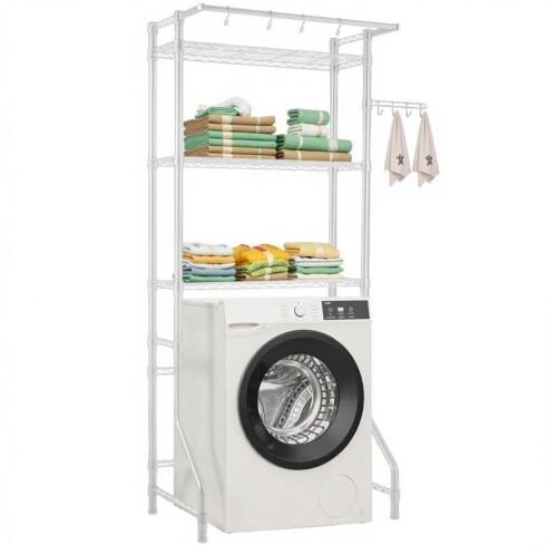 VEVOR 3 Tiers Over Washer and Dryer Storage Shelf with Hanger Rod and Hooks