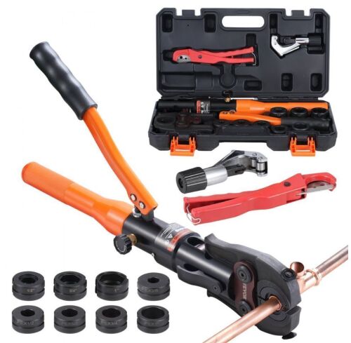 VEVOR Copper Pipe Crimping Tool, Hydraulic Driven Press Tool with 1/2", 3/4", 1" Jaws for VUS Type Copper Pipes and 3/8", 1/2", 5/8", 3/4", 1" Jaws for ASTM F1807 Pex Pipe Copper Ring