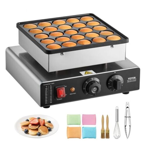 VEVOR Non-stick Stainless Steel Mini Pancake Maker, 25PCS 43mm, Temp & Time Control