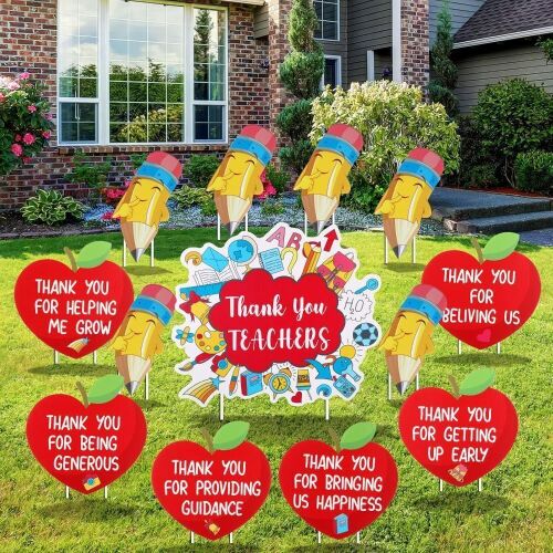 13 Pieces Teacher Appreciation Yard Signs with Stakes