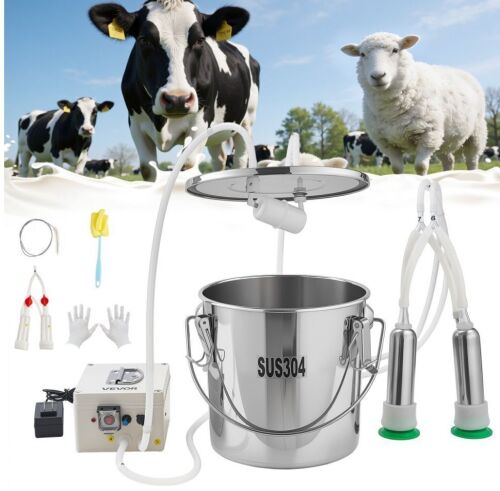 VEVOR Goat Milking Machine, 3.2 Gal Food-Grade Stainless Steel Bucket, 4 Teat Cups, with 8000 mAh Rechargeable Battery