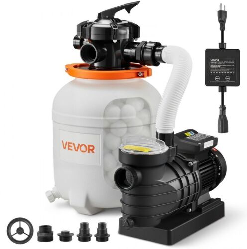 VEVOR 0.5 HP 3000 GPH FlashPure Sand Filter Pump, 12 Inch, Pre-Loaded Media with Timer, Filtration & Clarity