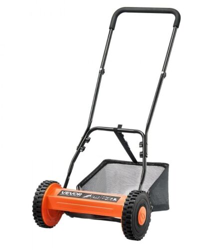 VEVOR Manual Push Reel Lawn Mower 16 inch, 5 Blades, 0.6-1.75 in Adjustable Cutting Height, Grass Catcher Bag