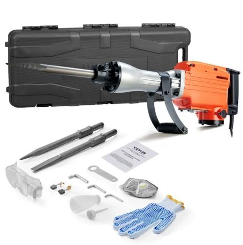 VEVOR 2200W Electric Demolition Jack Hammer, 1350 BPM, 2pcs Chisels Bit Chipping with Case