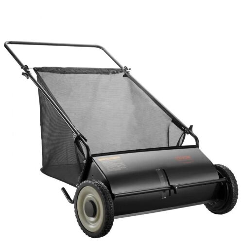 VEVOR Push Lawn Sweeper, 26-inch Leaf & Grass Collector, 7 cu. ft. Mesh Collection Hopper Bag, 4 Spinning Brushes