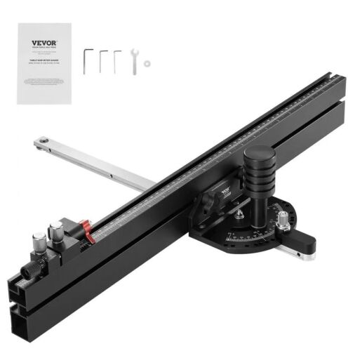 VEVOR Aluminum Alloy Table Saw Miter Gauge with 24 in Grating 15 Angle Stops Adjustable Spring Loaded Plunger and Removable Disc, Standard Slot 3/4'' x 3/8''