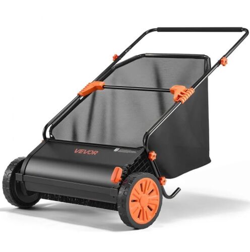 VEVOR Push Lawn Sweeper, 26 in Leaf & Grass Collector with 7 cu. ft. Hopper Bag, Adjustable Brush Height & Spinning Brushes