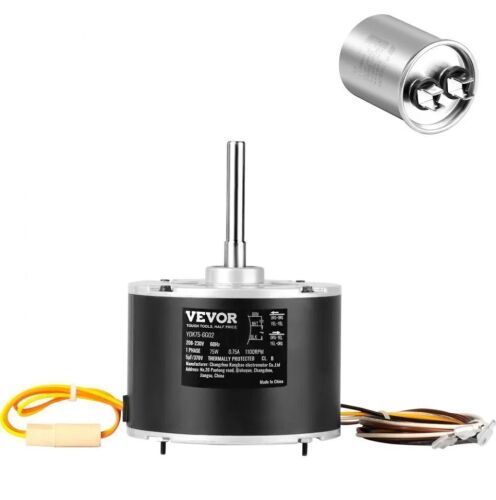 VEVOR Condenser Fan Motor 5KCP39BGS069S, 5KCP39BGY915S, 1/10 HP 208-230V, 1100RPM, OEM Standard Upgraded Replacement Condenser Motor Reversible Rotating, Explosion-proof CBB65 5μF/370V Capacitor