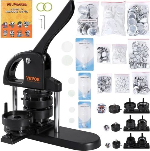 VEVOR Button Maker, 1/1.25/2.28 inch 3-IN-1 Pin Maker, with 300pcs Button Parts
