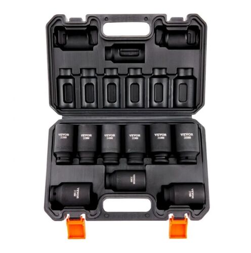 VEVOR 1/2" Drive Impact Socket Set, 9 Piece Deep Socket Set Metric 29-38mm, 6 Point Cr-Mo Alloy Steel