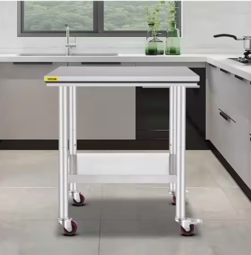 Vevor Commercial Prep Table 29.9 x 23.6 in. Stainless Steel Table with Casters