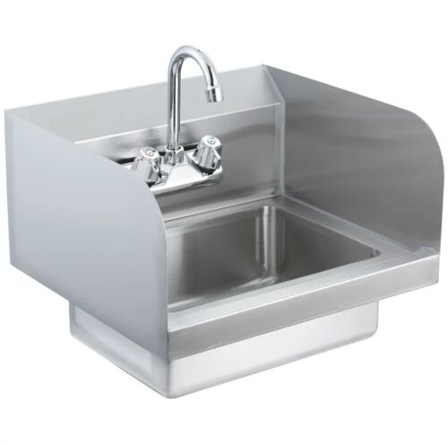VEVOR Commercial Wall Mount Hand Sink with Faucet and Side Splash, 17x12.8 inch