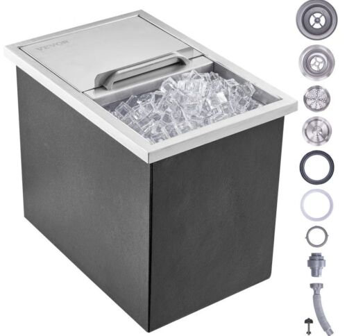 VEVOR Stainless Steel Drop in Ice Chest with Sliding Cover, 18"L x 12"W x 14.5"H, 40.9 qt