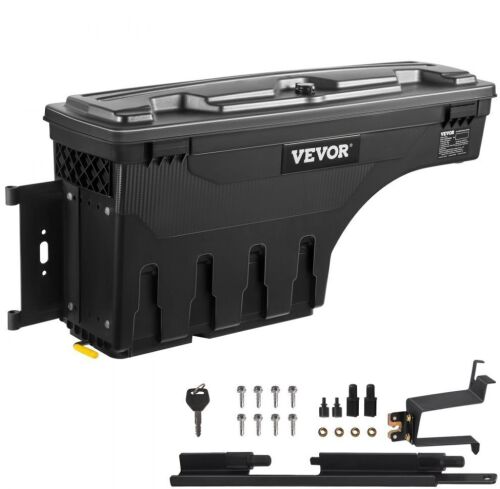 VEVOR Truck Bed Wheel Well Storage Box, Lockable Lid, Waterproof, 6.6 Gal, Compatible with Chevrolet Silverado 1500 GMC Sierra 1500 2019-2020, Driver Side, Black