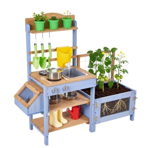 VEVOR Outdoor Wood Mud Kitchen for Kids with Planting Box