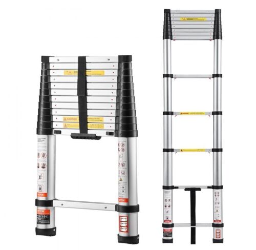 VEVOR 12.5ft Telescoping Ladder, Aluminum Lightweight Multi-Purpose Collapsible Extension, One-Touch Retraction Ladder, Heavy Duty 330LBS Max Capacity with Non-Slip Feet