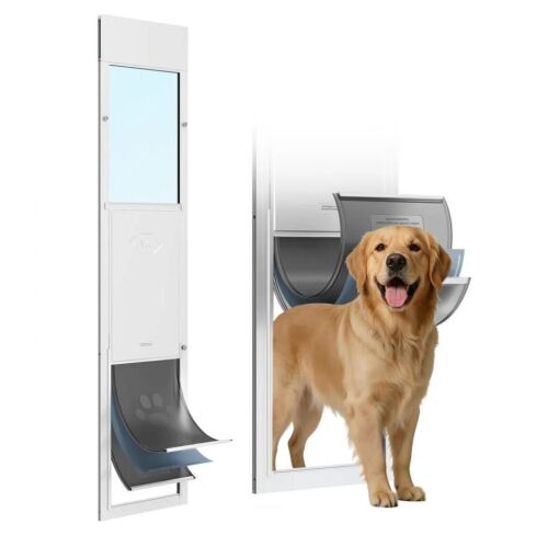 VEVOR Dog Door for Sliding Glass Door, 75 7/8" to 80 11/16" Adjustable Height, Aluminum Alloy Frame with 3-Layer Flap and Rotating Hinge, for Extra Large-Sized Dogs