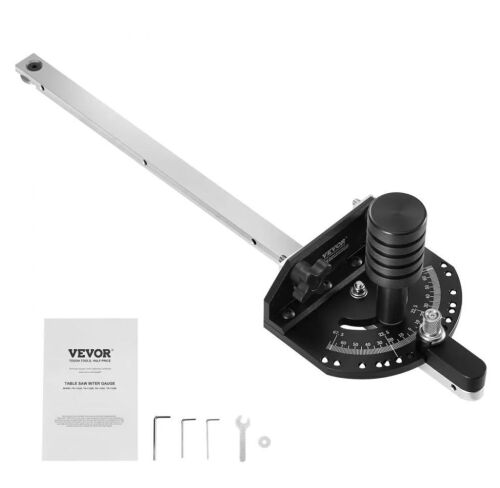 VEVOR Accurate Miter Gauge, Fits Slots 3/4'' x 3/8'', Crafted from Aluminum Alloy, Features 15 Adjustable Angle Stops, Spring-Loaded Plunger & Detachable Disc
